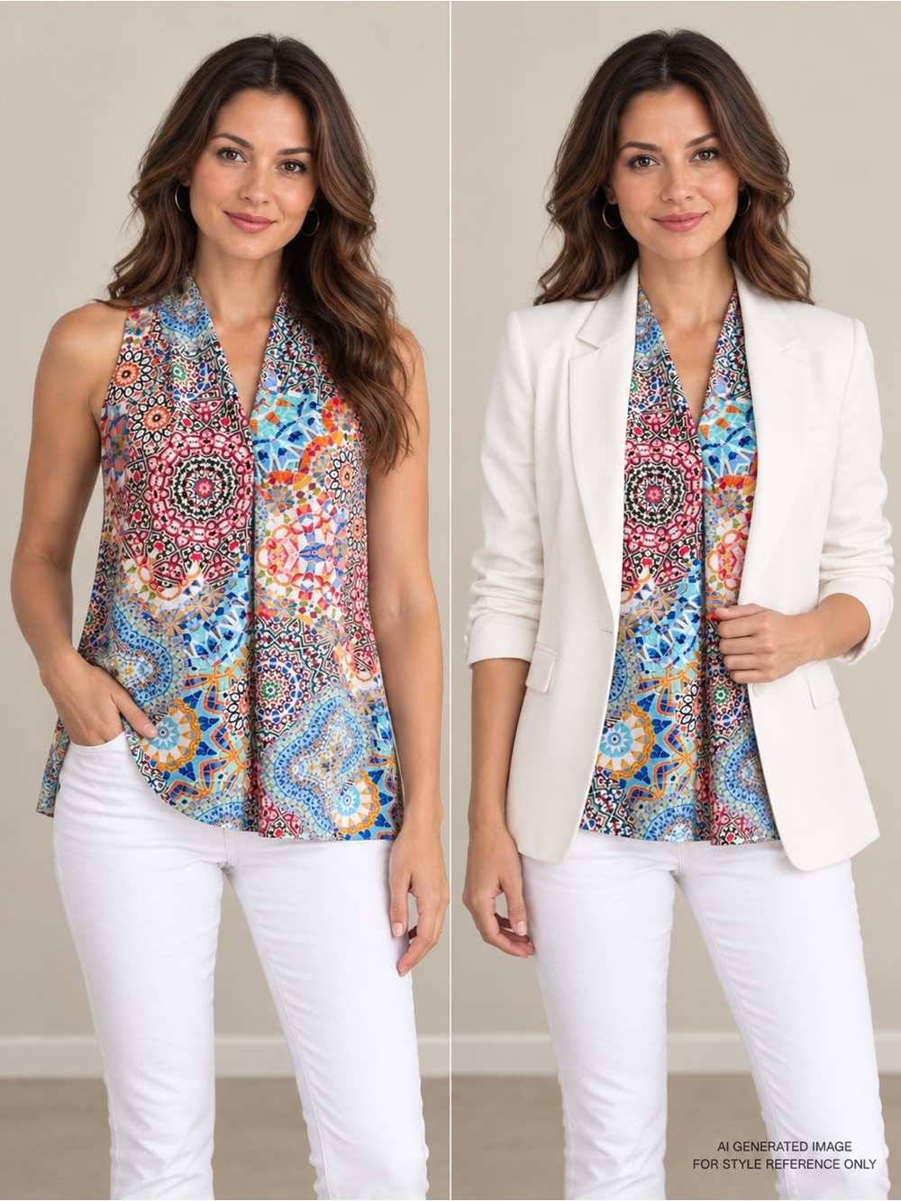Spense Multicolor Mosaic Print Sleeveless Blouse - Small